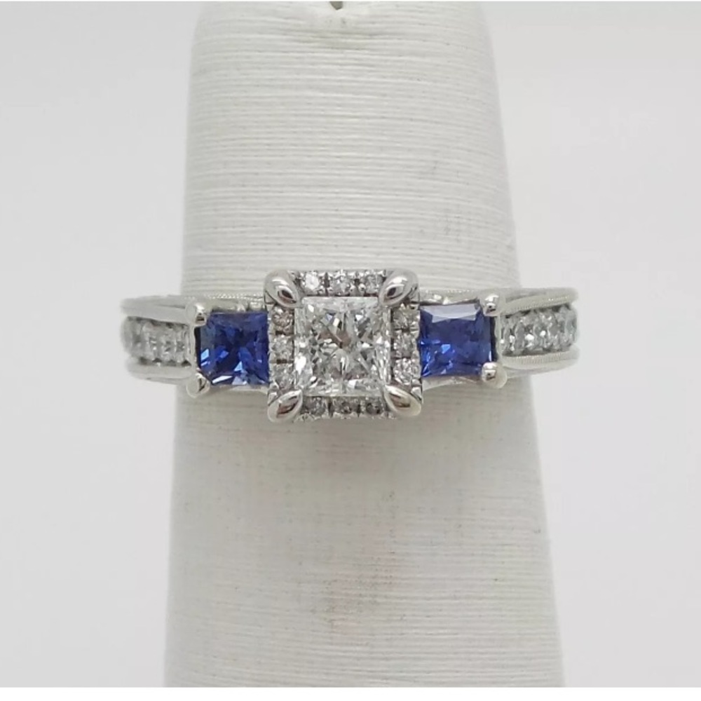 1.30 carat 14k diamond and blue sapphire ring